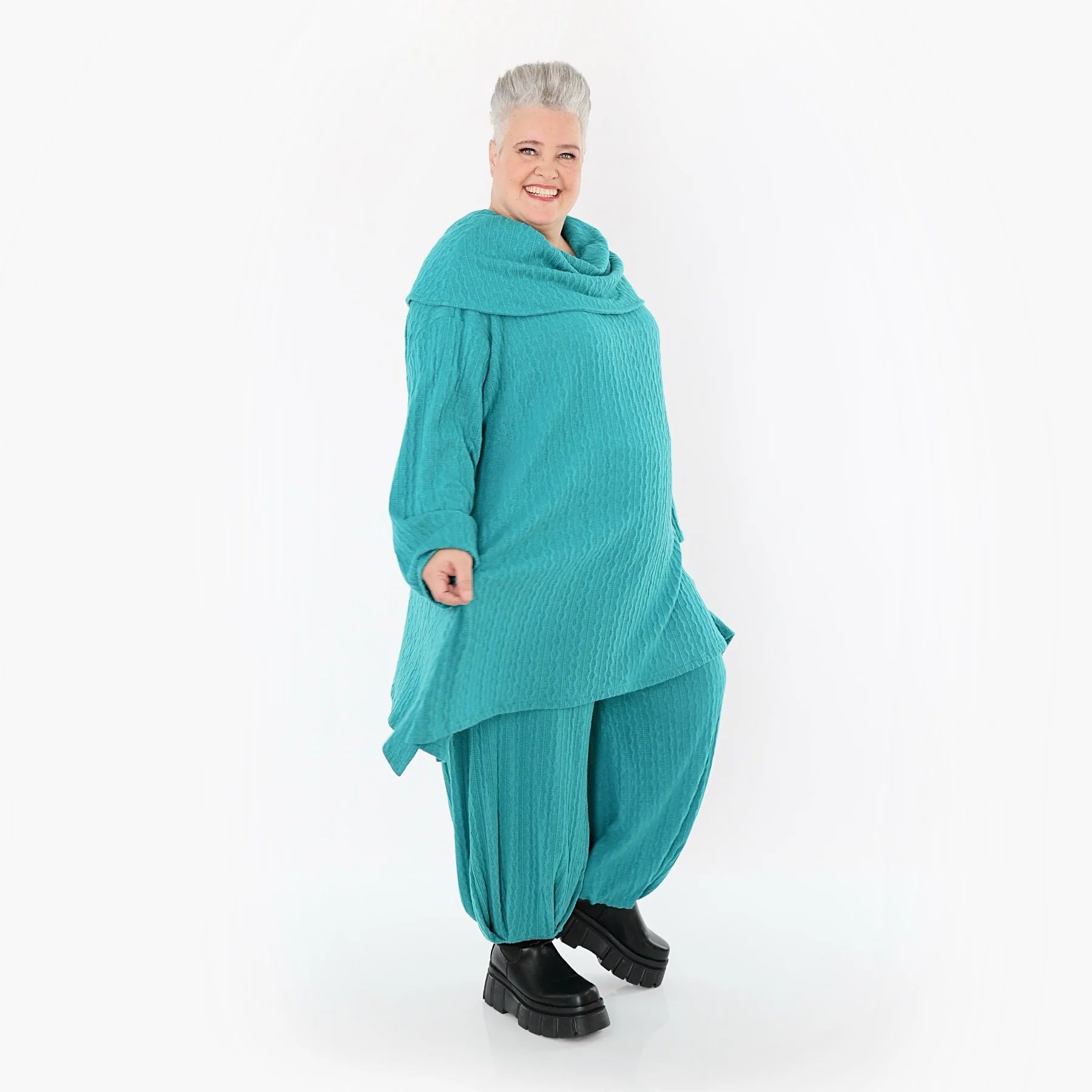  A-Form Bigshirt von AKH Fashion aus Materialmix, 1532.07145, PetrolBlau, Wellen, Ausgefallen