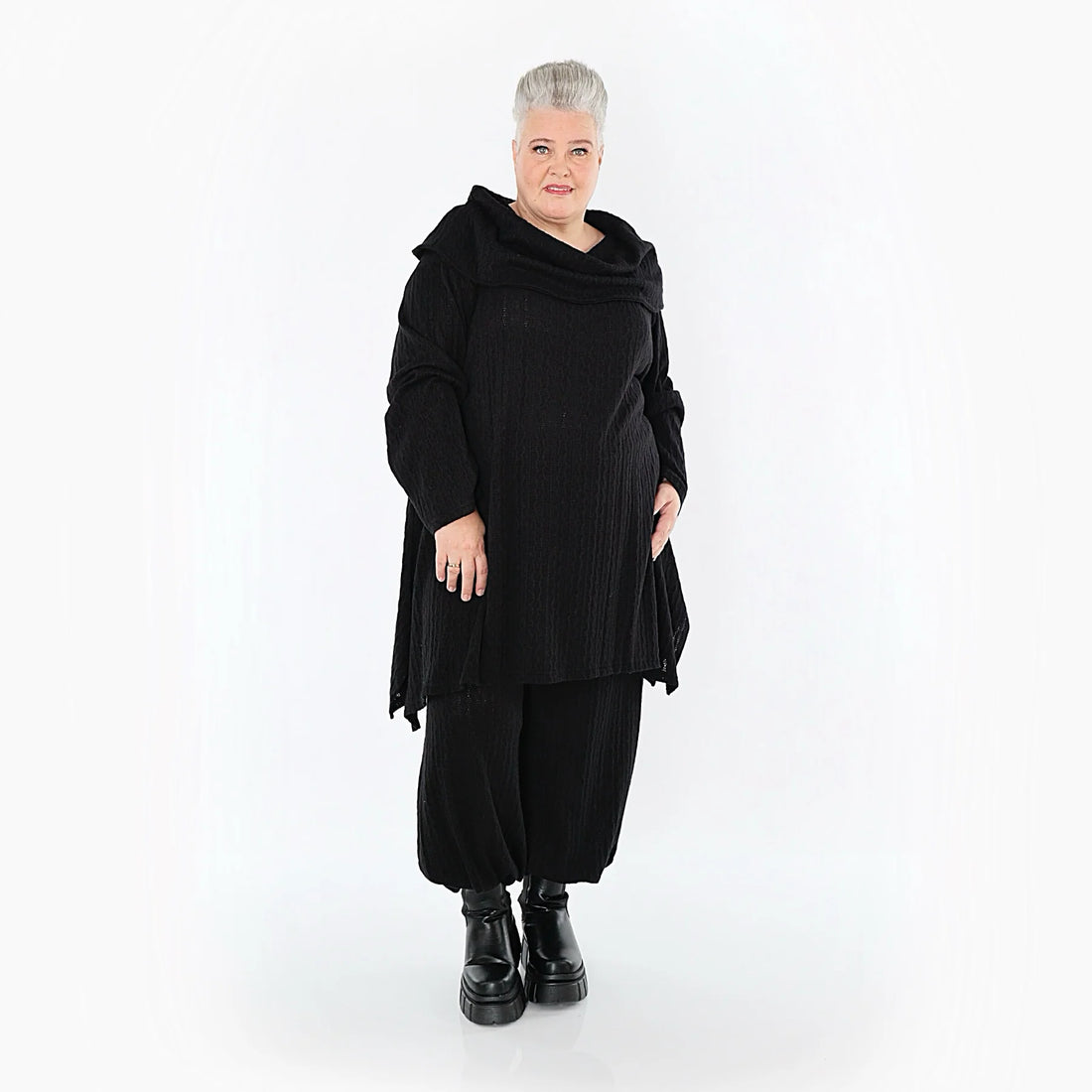  A-Form Bigshirt von AKH Fashion aus Materialmix, 1532.07145, Schwarz, Wellen, Ausgefallen