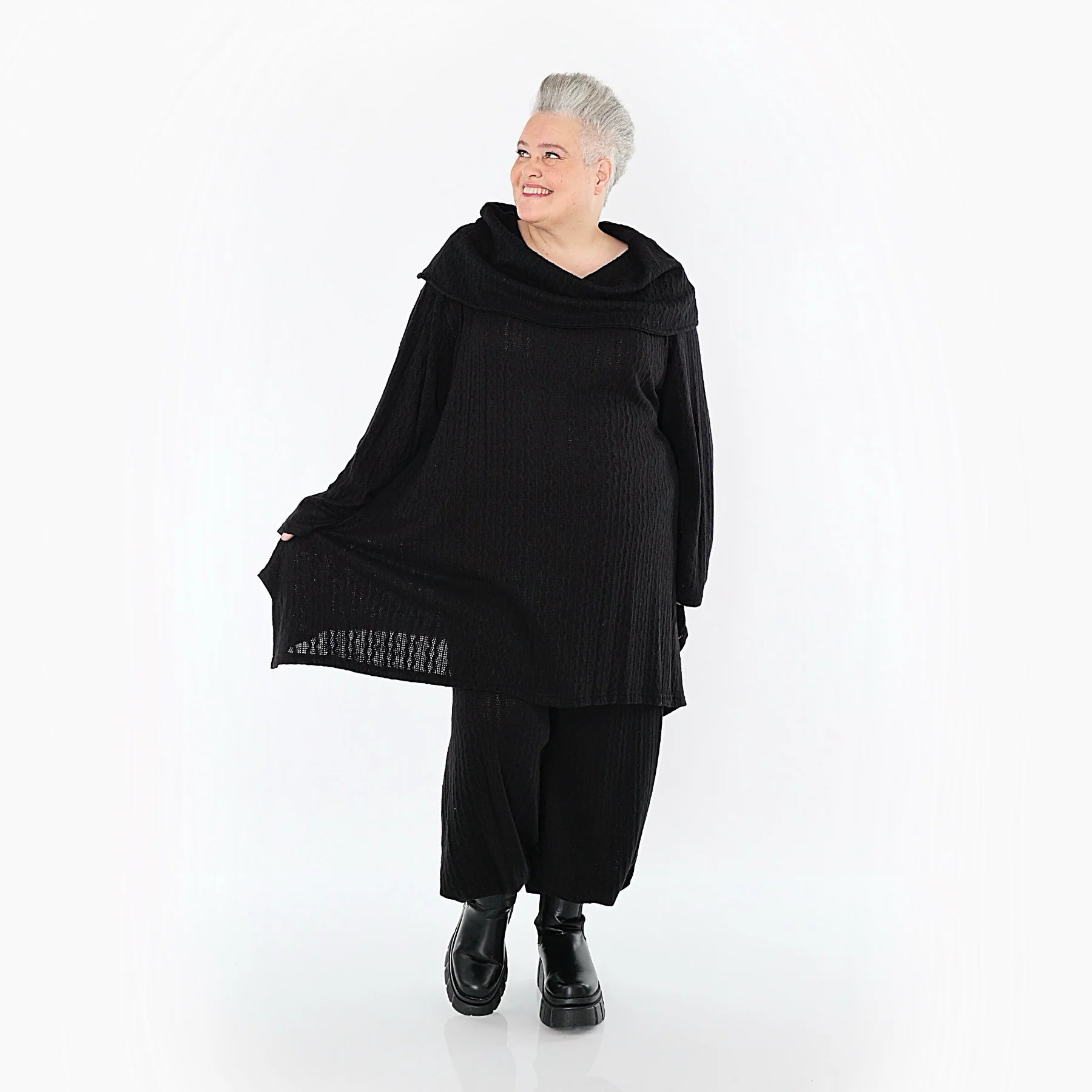  A-Form Bigshirt von AKH Fashion aus Materialmix, 1532.07145, Schwarz, Wellen, Ausgefallen