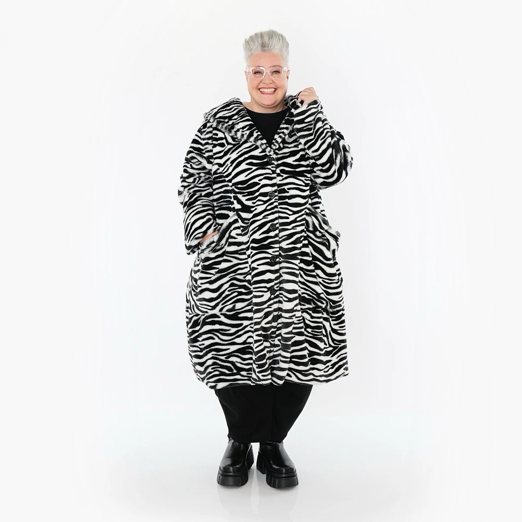  Ballonjacke von AKH Fashion aus Polyester, 1534.06889, Schwarz/Weiß, Zebra, Ausgefallen