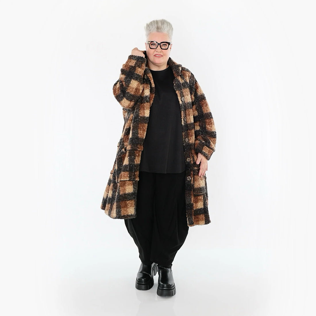  AKH Fashion Jacke in Glocken-Form, aus Polyester, 1535.02225, Cognac/Beige/Grau, Kariert