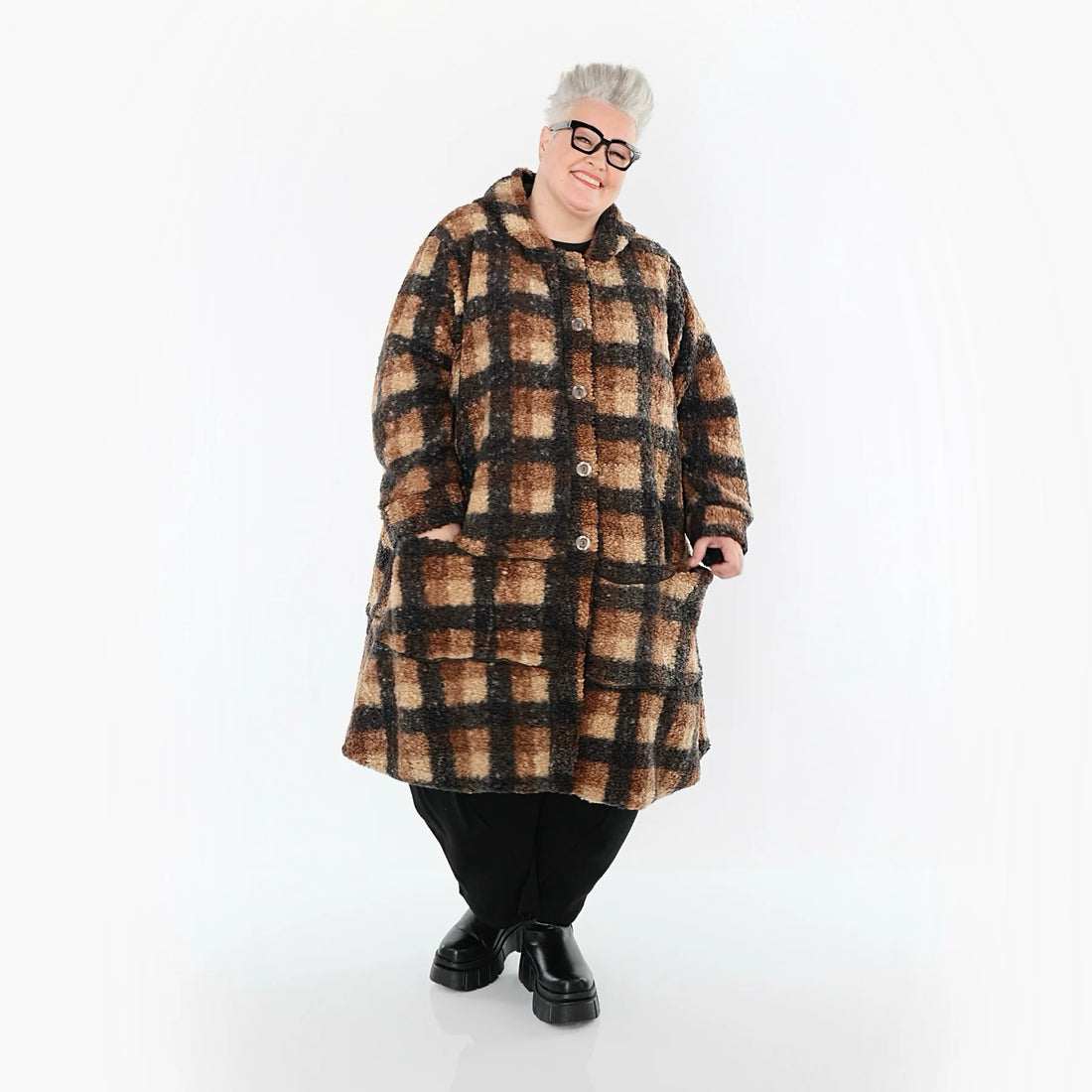  AKH Fashion Jacke in Glocken-Form, aus Polyester, 1535.02225, Cognac/Beige/Grau, Kariert