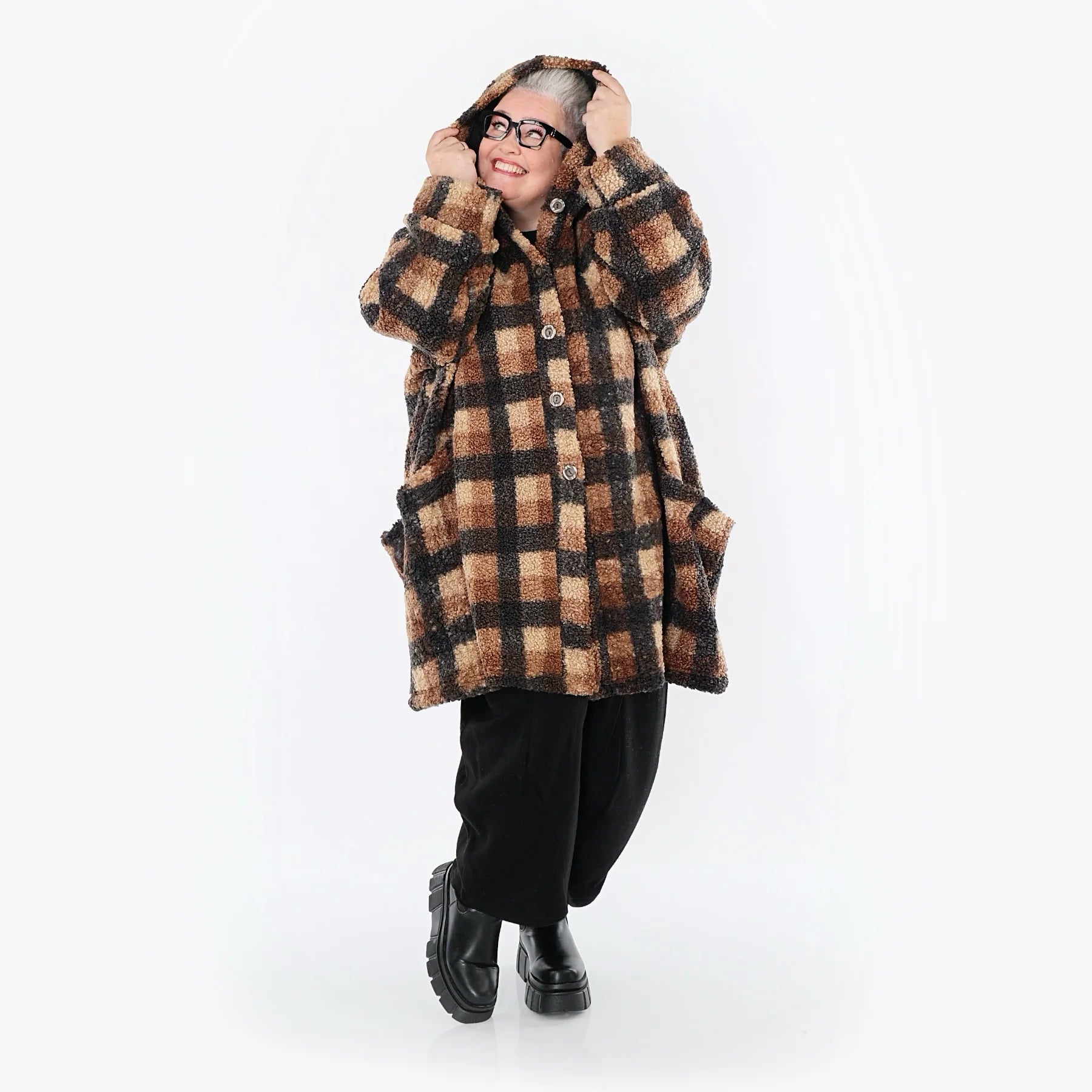  Ballonjacke von AKH Fashion aus Polyester, 1535.06660, Cognac/Beige/Grau, Kariert, Schick