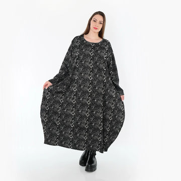  Ballonkleid von AKH Fashion aus Materialmix, 1541.01926, Grau/Schwarz, Reptil, Schick
