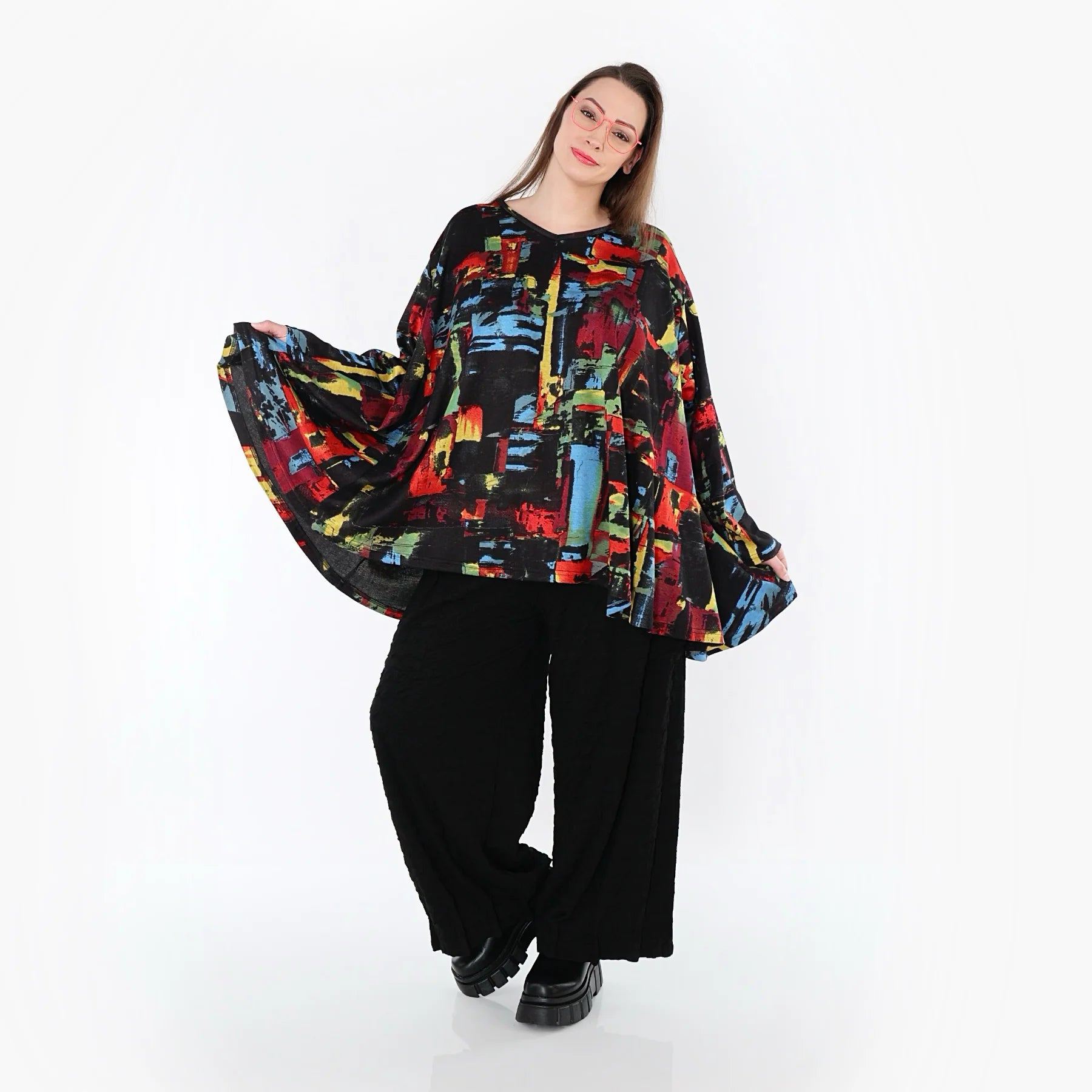  A-Form Bigshirt von AKH Fashion aus Viskose, 1542.00593, Schwarz/Multi, Pinselstrich, Schick