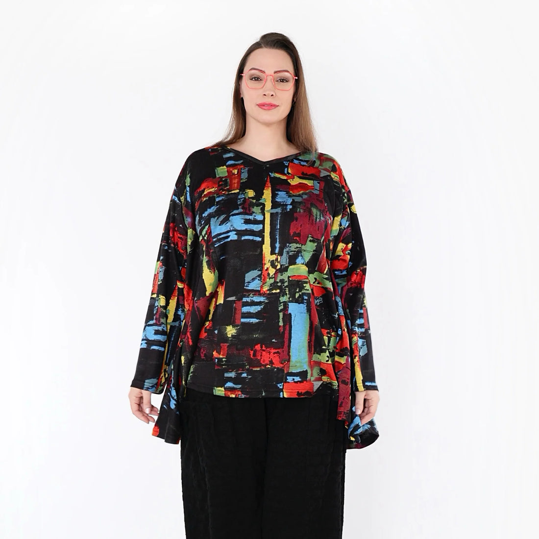  A-Form Bigshirt von AKH Fashion aus Viskose, 1542.00593, Schwarz/Multi, Pinselstrich, Schick