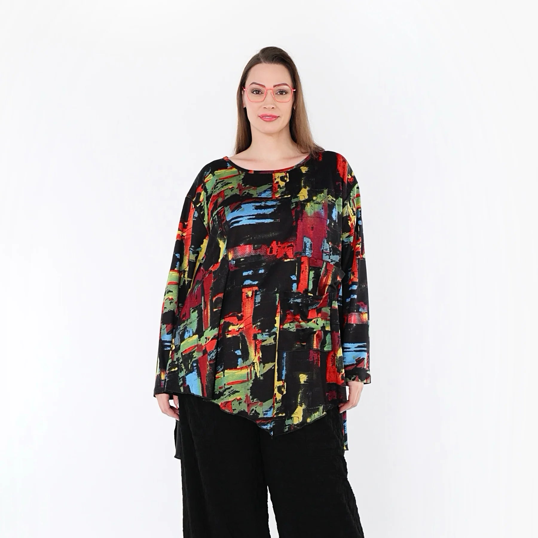  A-Form Bigshirt von AKH Fashion aus Viskose, 1542.07138, Schwarz/Multi, Pinselstrich, Schick