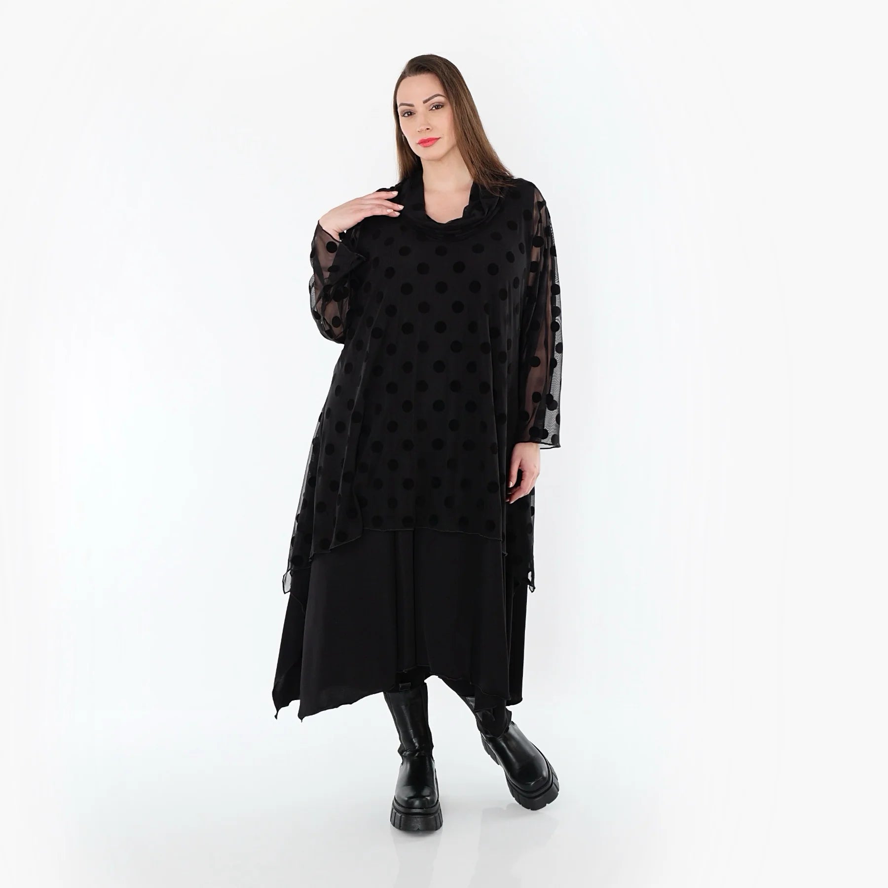  A-Form Bigshirt von AKH Fashion aus Polyester, 1544.03371, Schwarz, Punkte, Ausgefallen