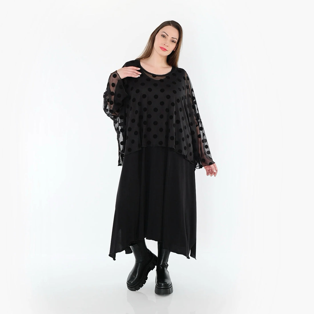  AKH Fashion Überwurf in kastiger Form, aus Polyester, 1544.06048, Schwarz, Punkte, Schick