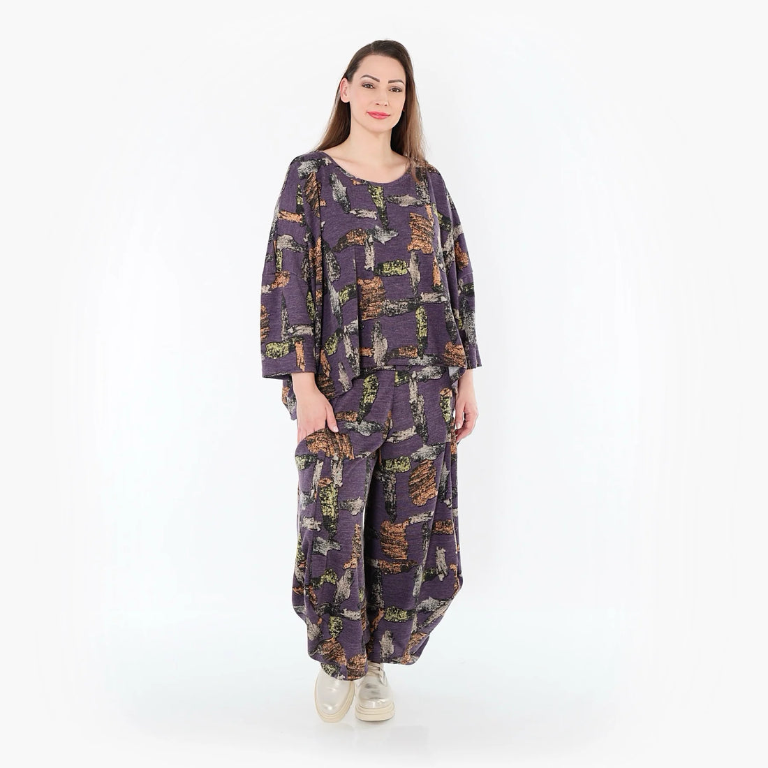  AKH Fashion Überwurf in kastiger Form, aus Materialmix, 1548.03018, Violett/Multi, Schick