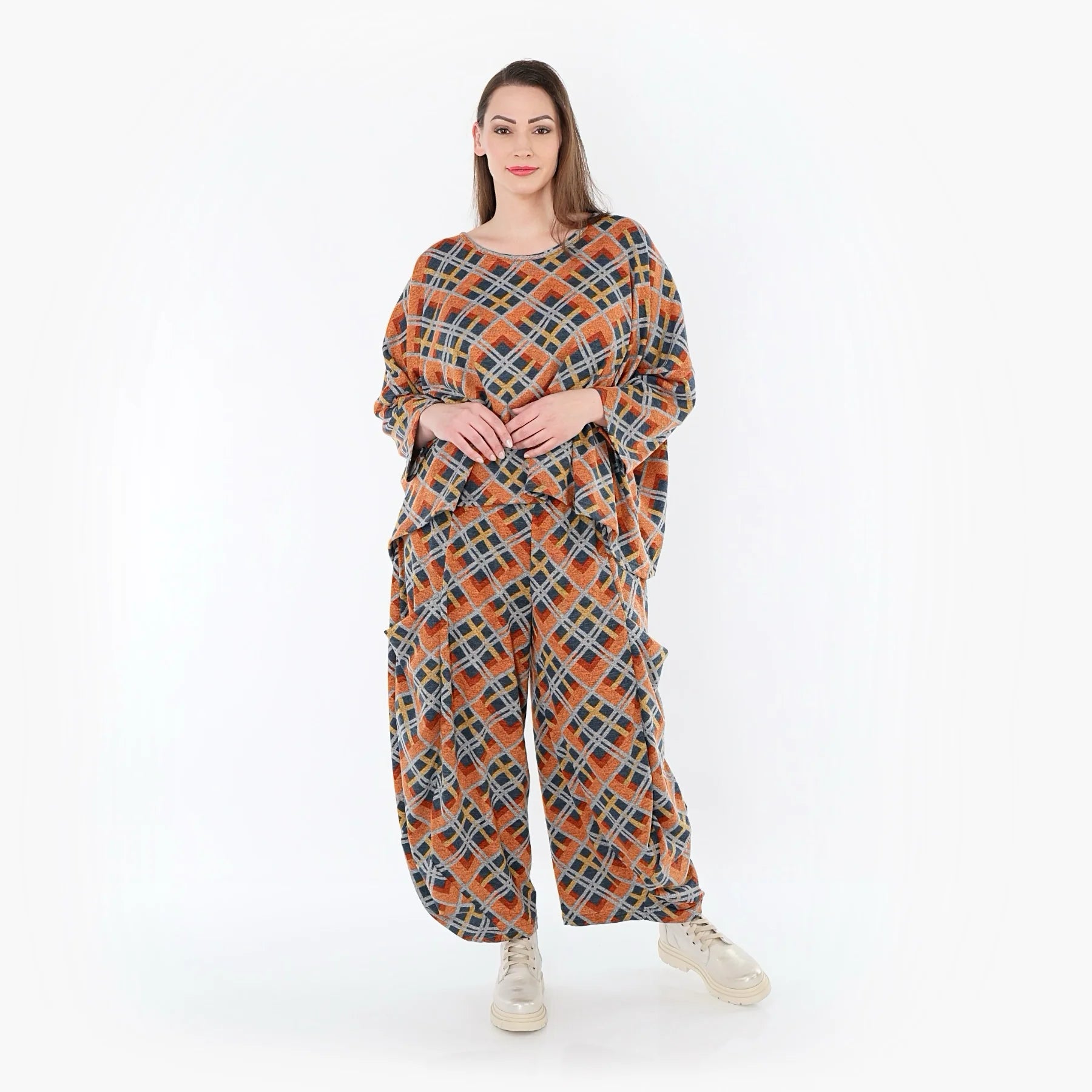  AKH Fashion Überwurf in kastiger Form, aus Materialmix, 1549.03018, Orange/Blau/Grau