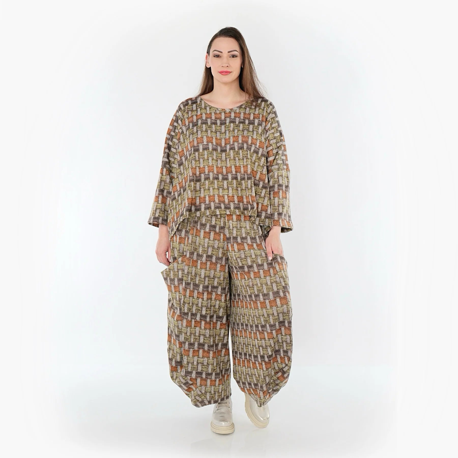  AKH Fashion Überwurf in kastiger Form, aus Materialmix, 1550.03018, Grau/Orange/Grün