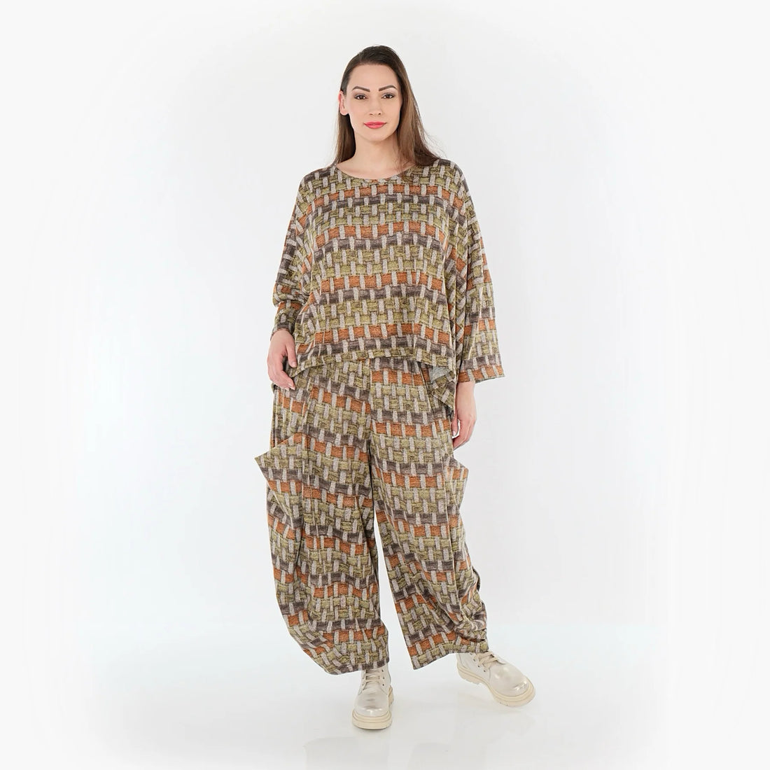  AKH Fashion Überwurf in kastiger Form, aus Materialmix, 1550.03018, Grau/Orange/Grün