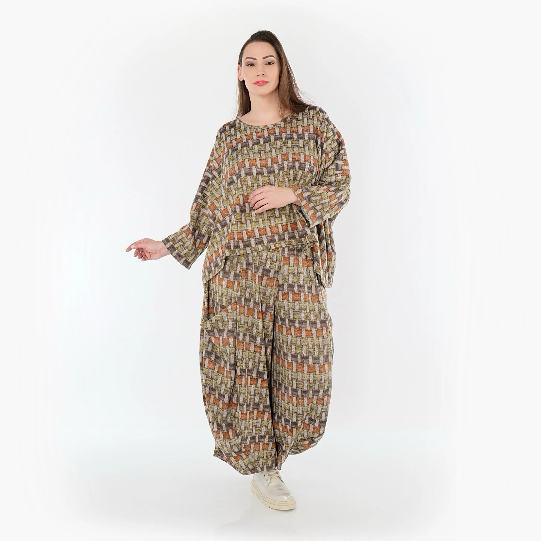  AKH Fashion Überwurf in kastiger Form, aus Materialmix, 1550.03018, Grau/Orange/Grün