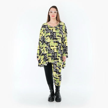  A-Form Bigshirt von AKH Fashion aus Viskose, 1556.00593, Gelb/Multi, Abstrakt, Ausgefallen