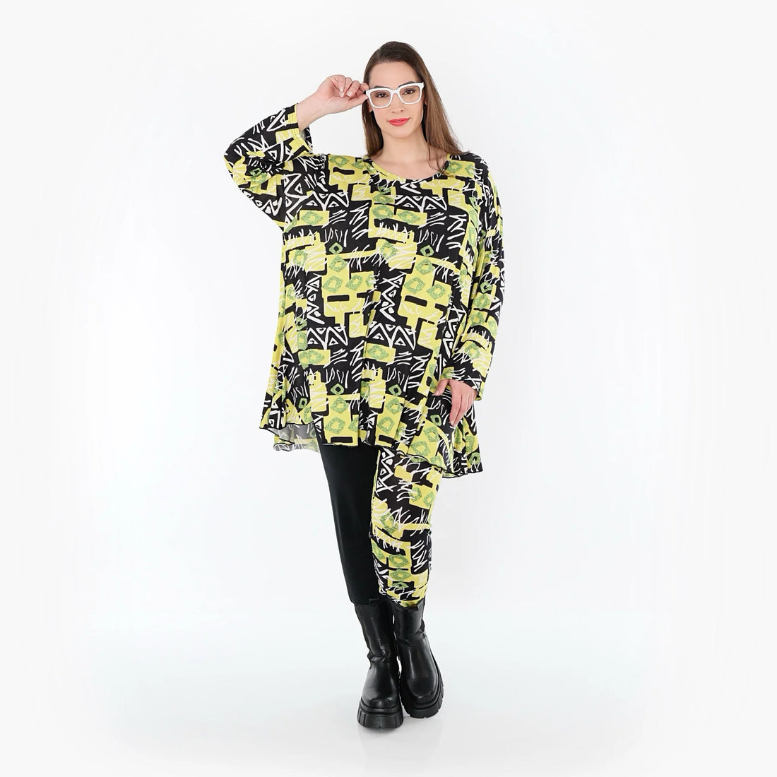  AKH Fashion Shirt in Glocken-Form, aus Viskose, 1556.01892, Gelb/Multi, Abstrakt, Schick