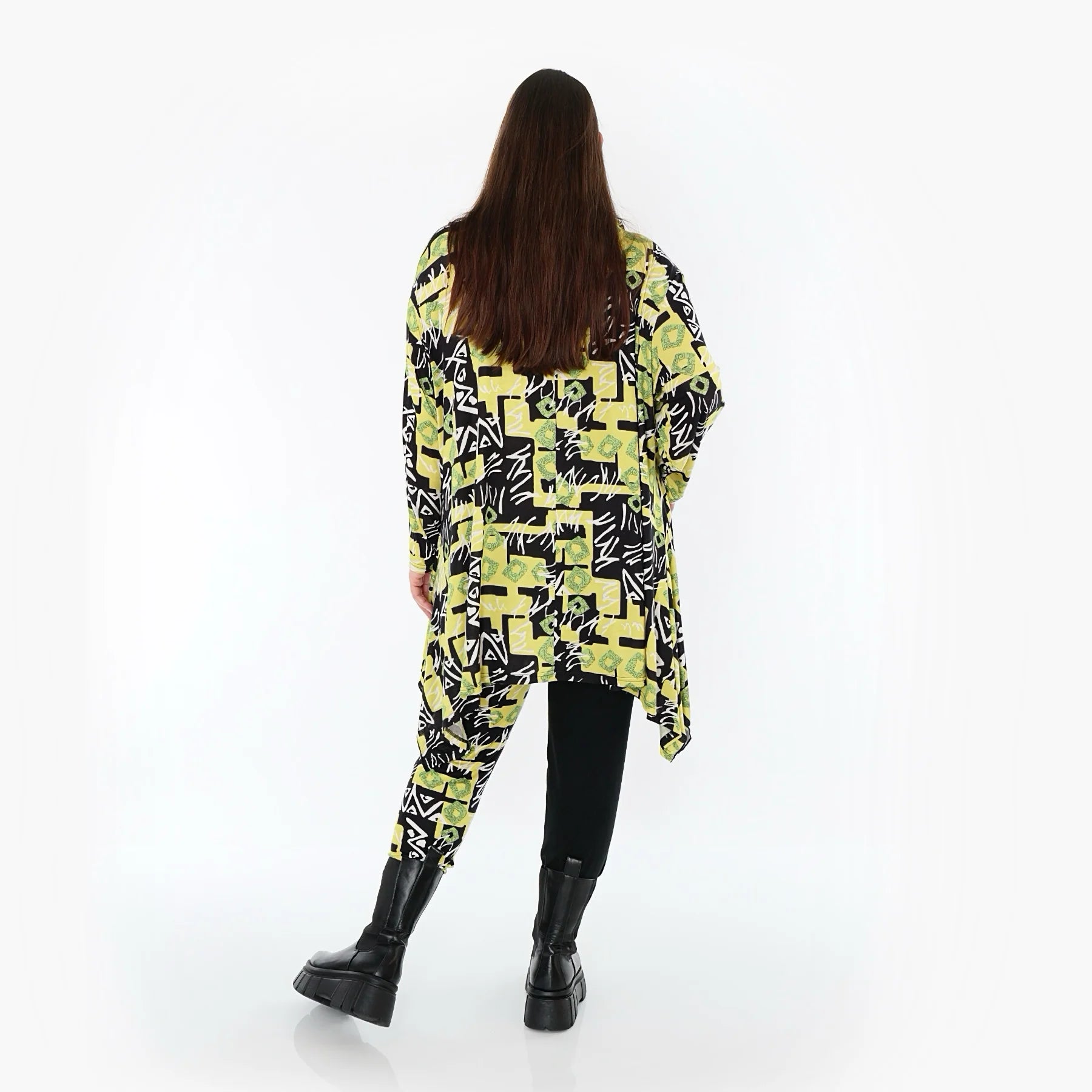  A-Form Bigshirt von AKH Fashion aus Viskose, 1556.03371, Gelb/Multi, Abstrakt, Ausgefallen