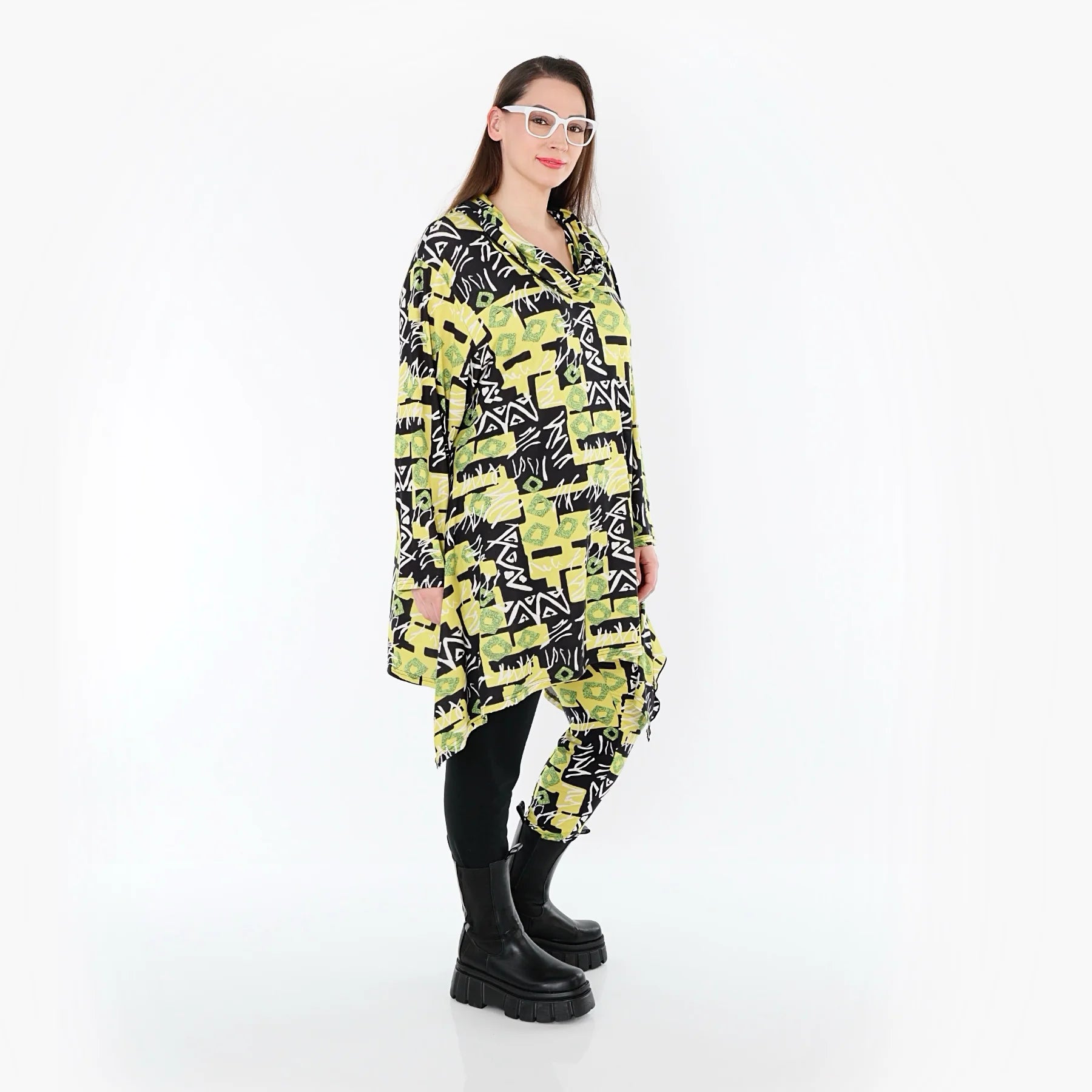  A-Form Bigshirt von AKH Fashion aus Viskose, 1556.03371, Gelb/Multi, Abstrakt, Ausgefallen