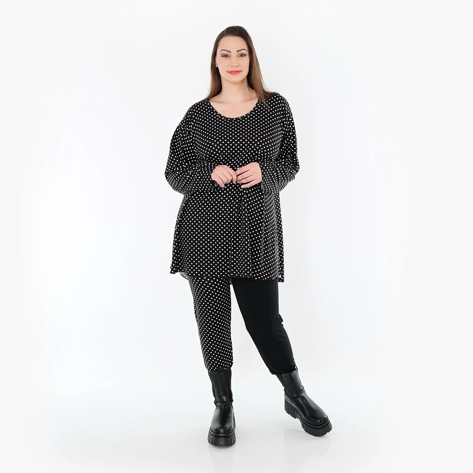  AKH Fashion Shirt in Glocken-Form, aus Viskose, 1557.01892, Schwarz/Weiß, Punkte, Schick