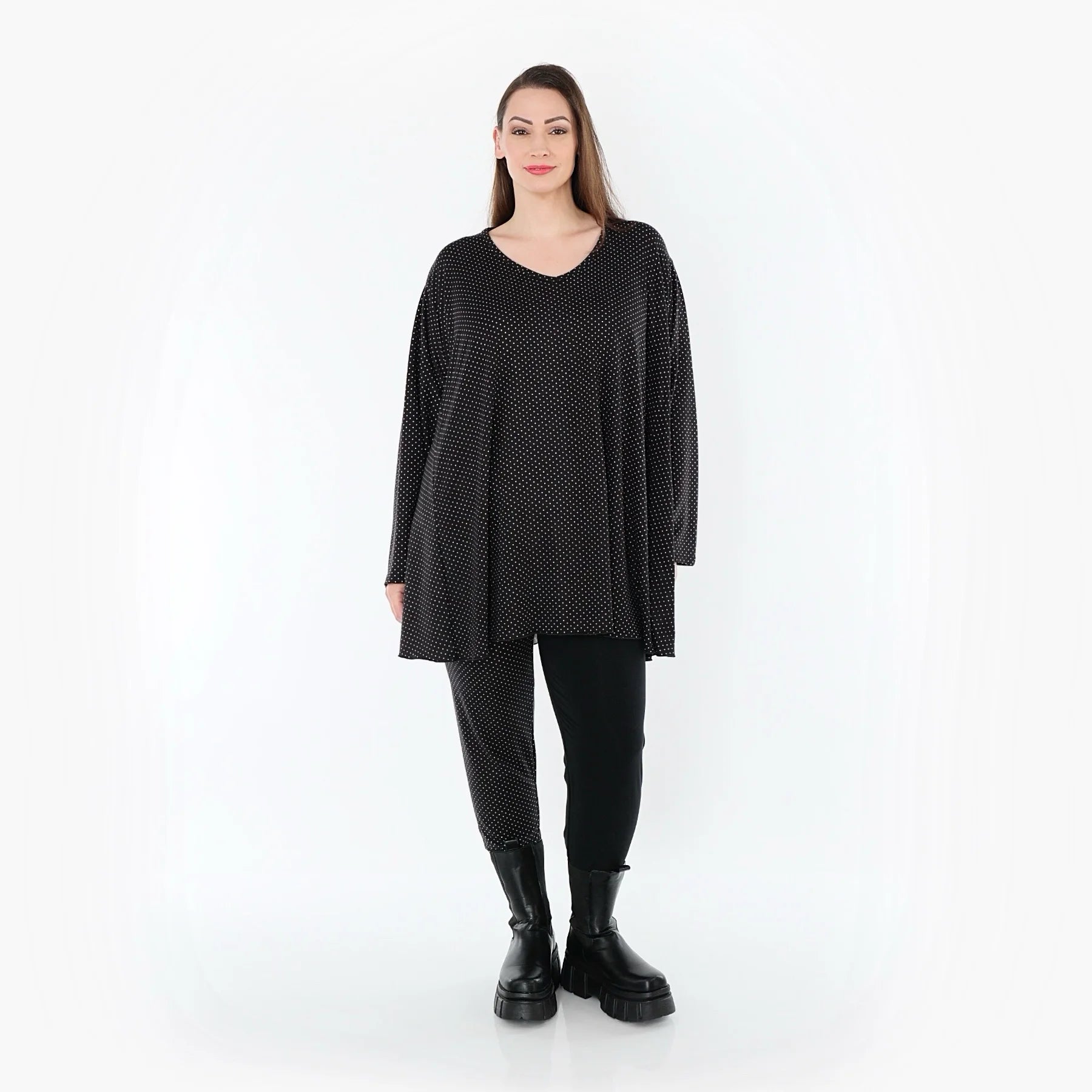  A-Form Bigshirt von AKH Fashion aus Viskose, 1558.00593, Schwarz/Weiß, Punkte, Ausgefallen