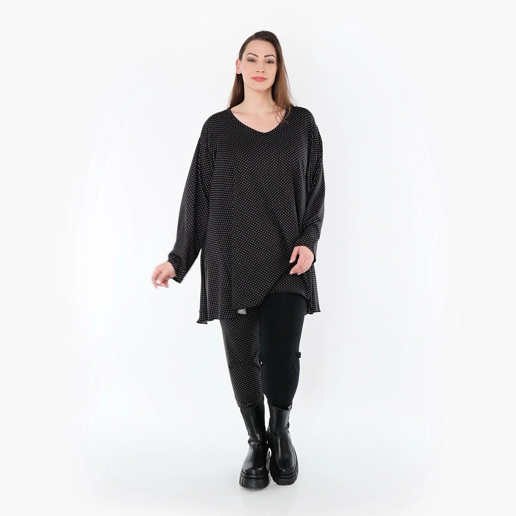  A-Form Bigshirt von AKH Fashion aus Viskose, 1558.00593, Schwarz/Weiß, Punkte, Ausgefallen