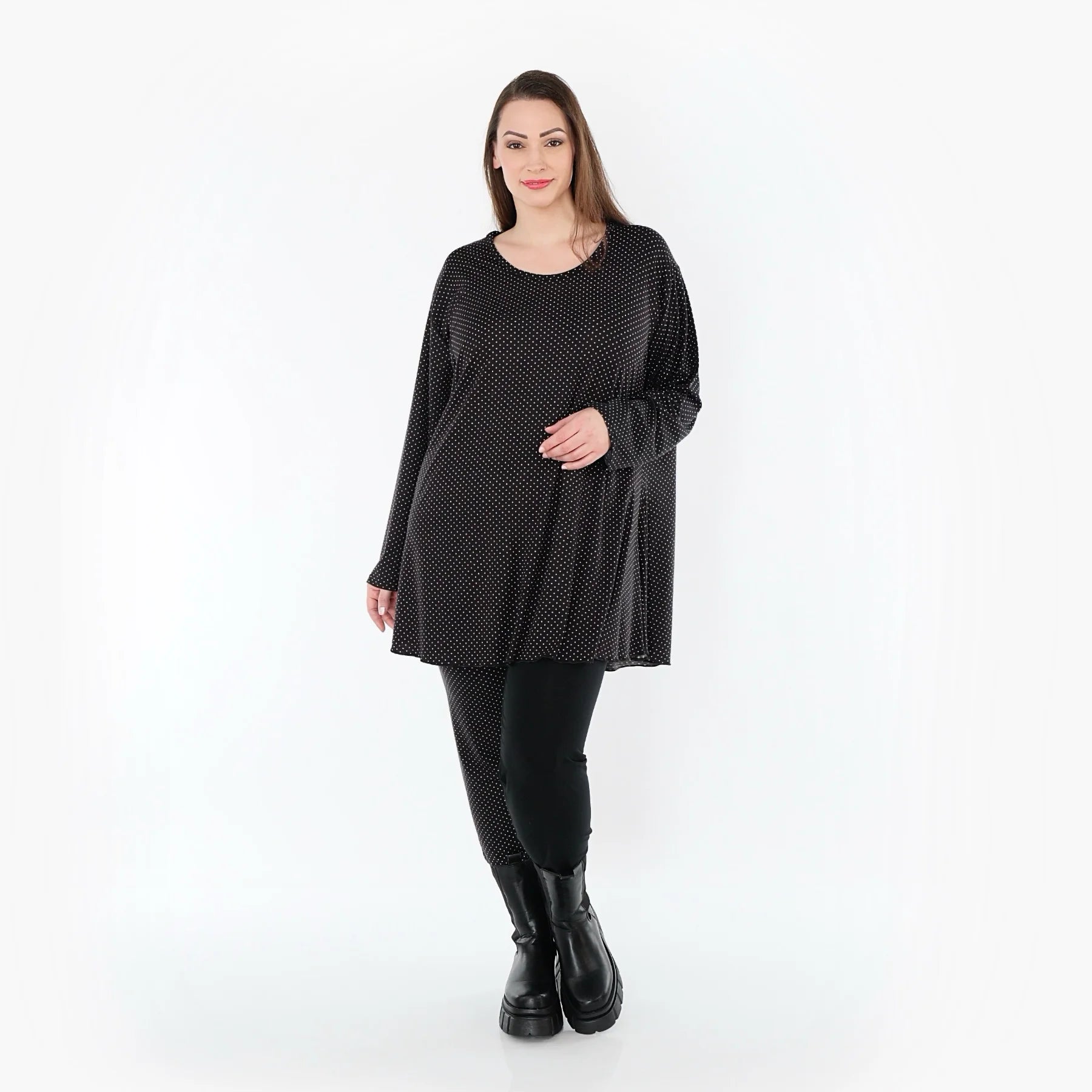  AKH Fashion Shirt in Glocken-Form, aus Viskose, 1558.01892, Schwarz/Weiß, Punkte, Schick