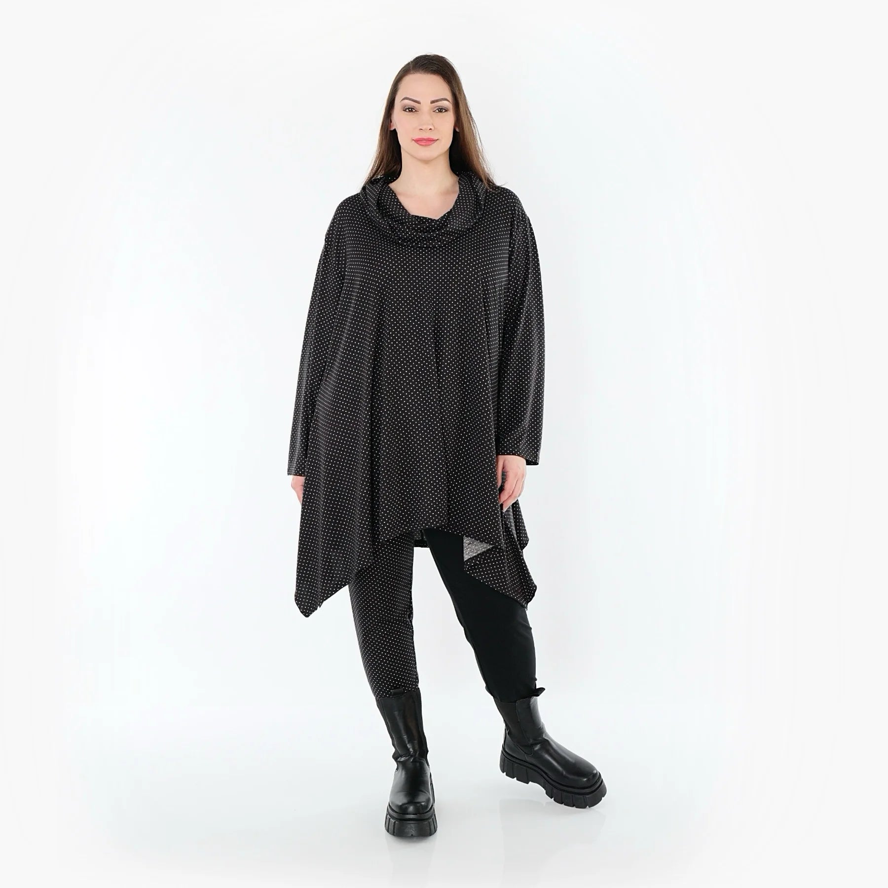  A-Form Bigshirt von AKH Fashion aus Viskose, 1558.03371, Schwarz/Weiß, Punkte, Ausgefallen