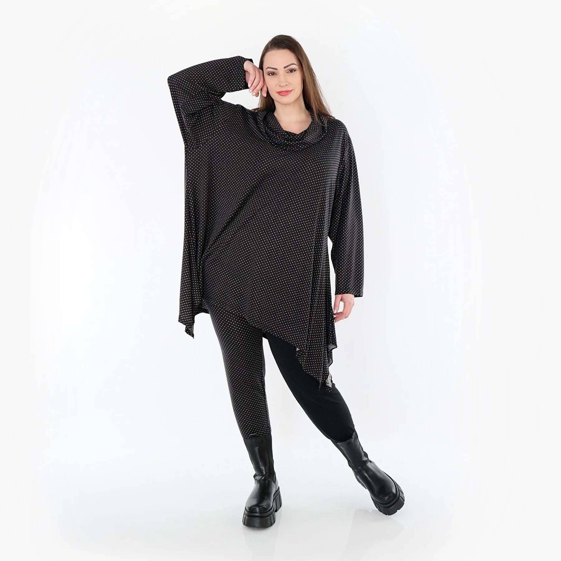  A-Form Bigshirt von AKH Fashion aus Viskose, 1558.03371, Schwarz/Weiß, Punkte, Ausgefallen