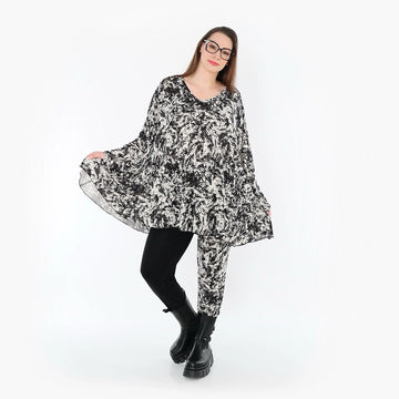  A-Form Bigshirt von AKH Fashion aus Viskose, 1559.00593, Schwarz/Weiß, Abstrakt, Ausgefallen