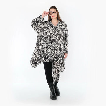  A-Form Bigshirt von AKH Fashion aus Viskose, 1559.03371, Schwarz/Weiß, Abstrakt, Ausgefallen