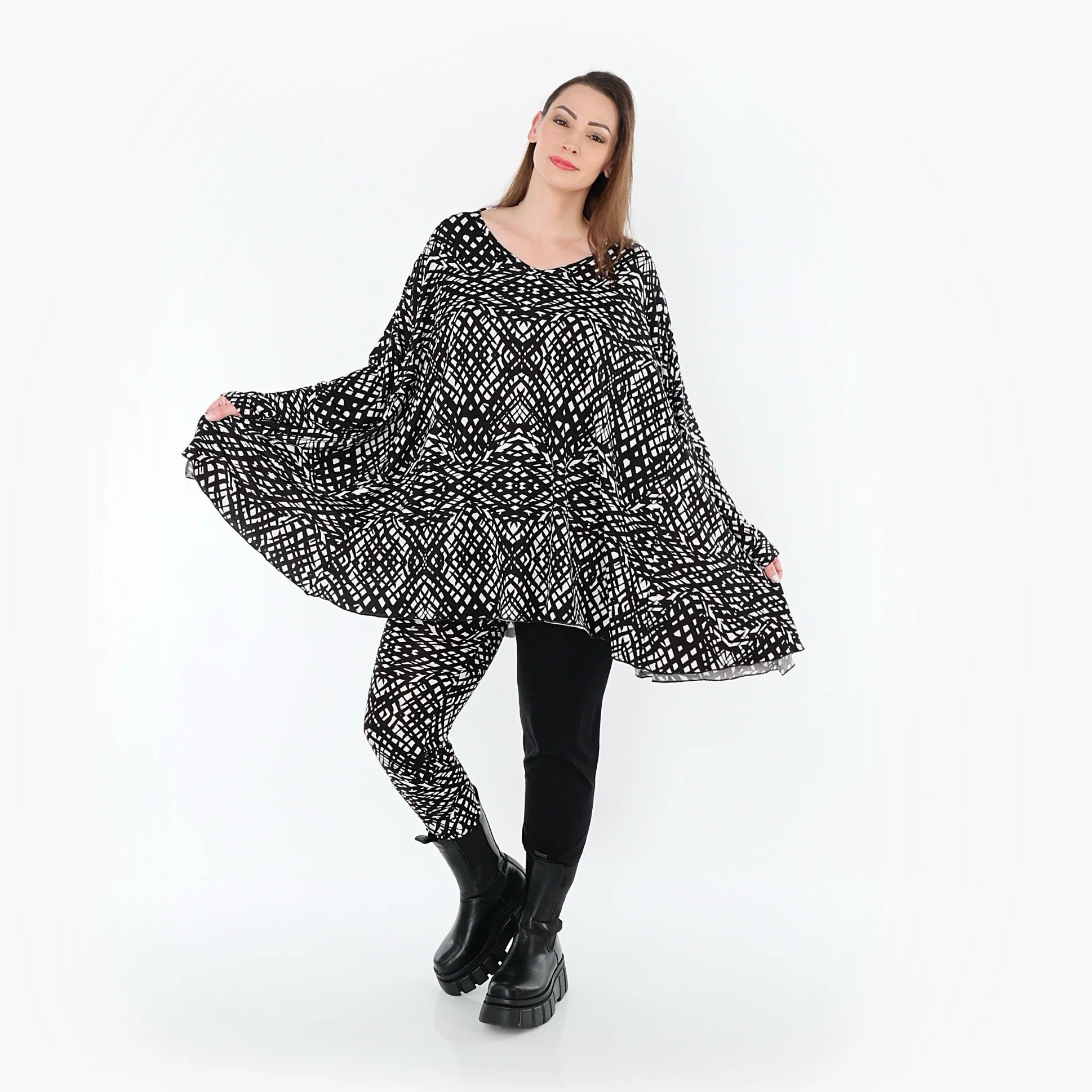  AKH Fashion Leggings in gerader Form, aus Viskose, 1560.0P100, Schwarz/Weiß, Abstrakt