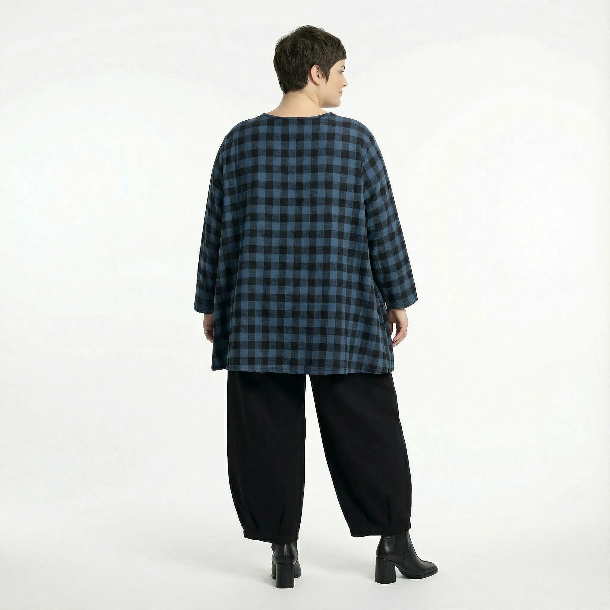  A-Form Bigshirt von AKH Fashion aus Polyester, 1562.00593, Blau/Schwarz, Kariert, Schick