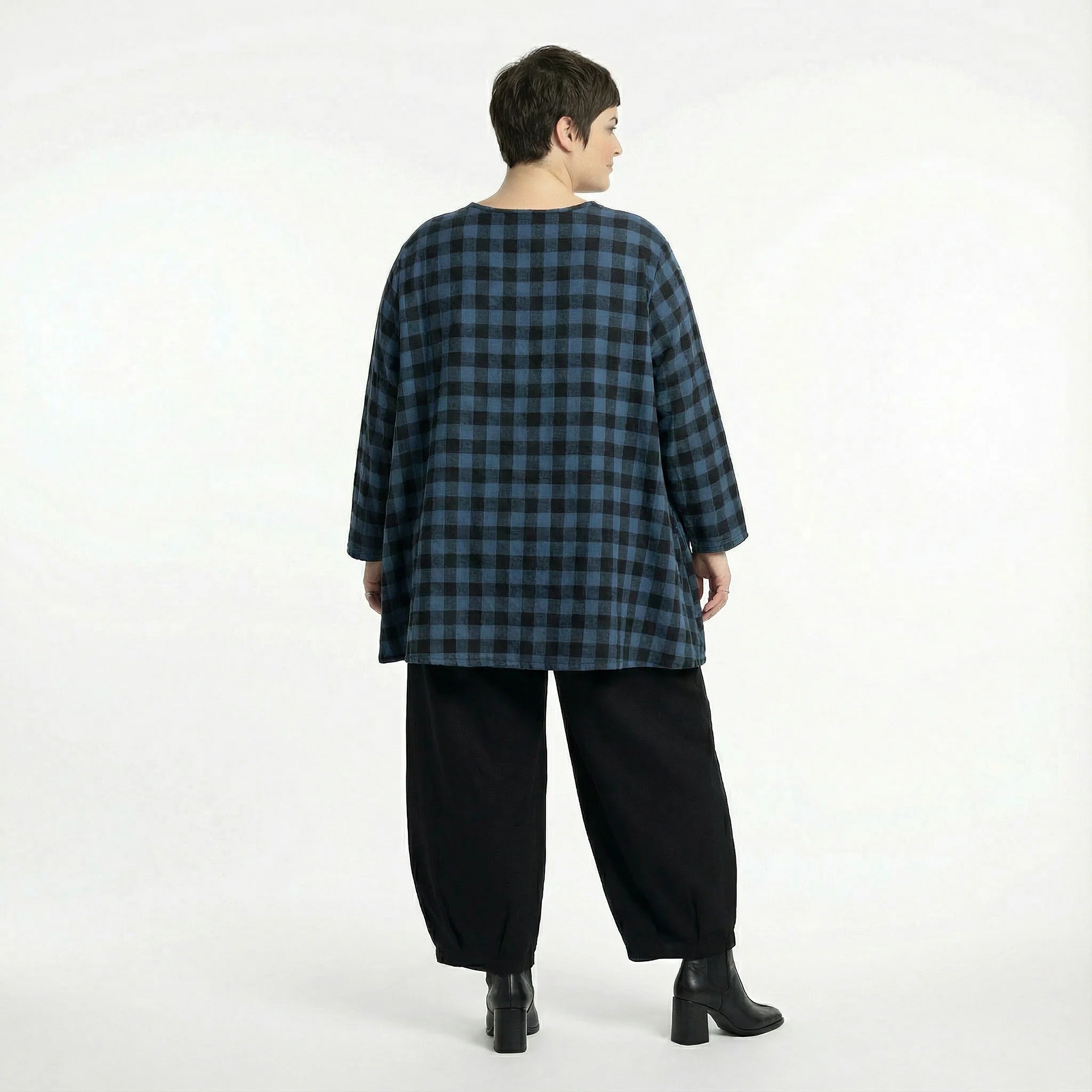  A-Form Bigshirt von AKH Fashion aus Polyester, 1562.00593, Blau/Schwarz, Kariert, Schick