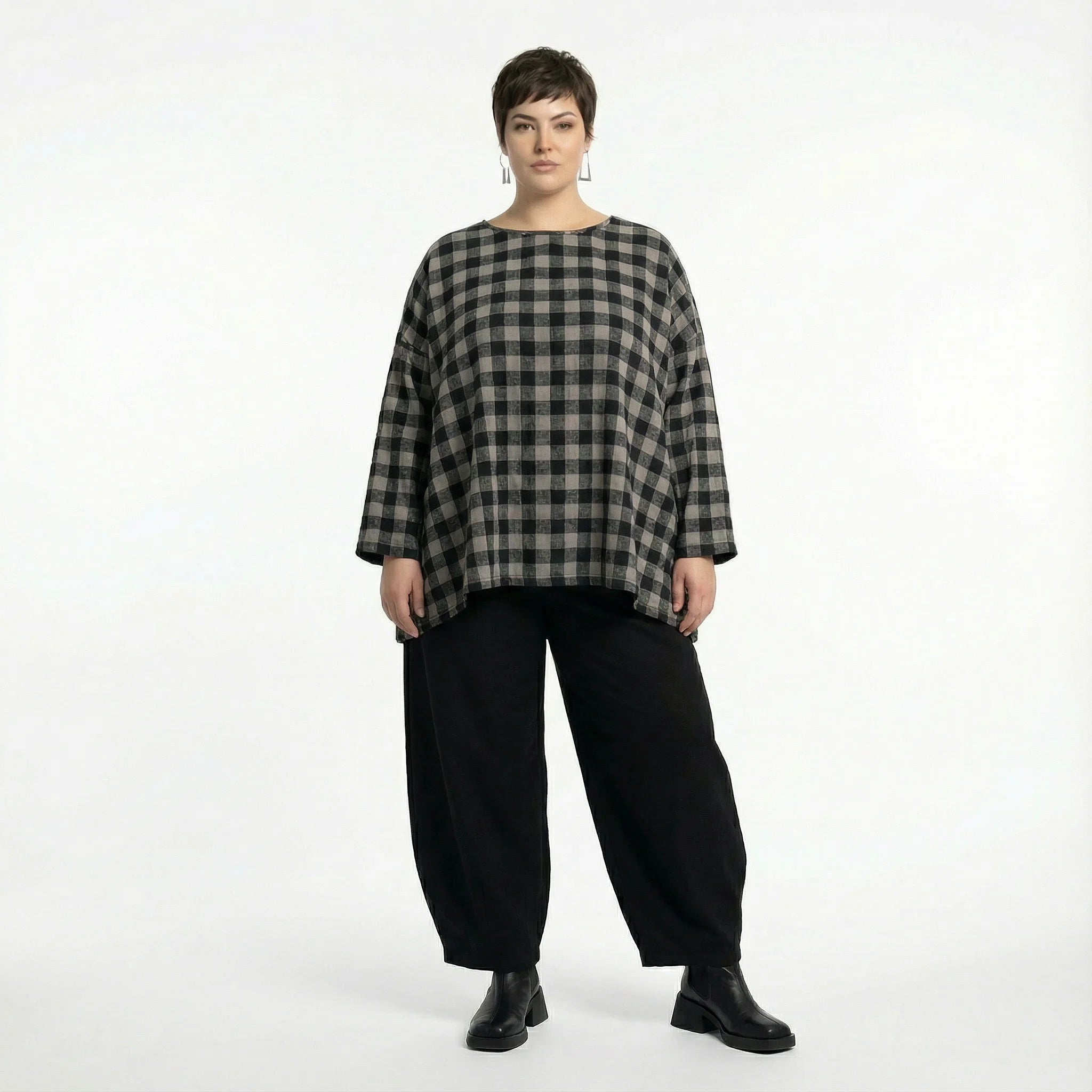  A-Form Bigshirt von AKH Fashion aus Polyester, 1562.00593, Grau/Schwarz, Kariert, Schick