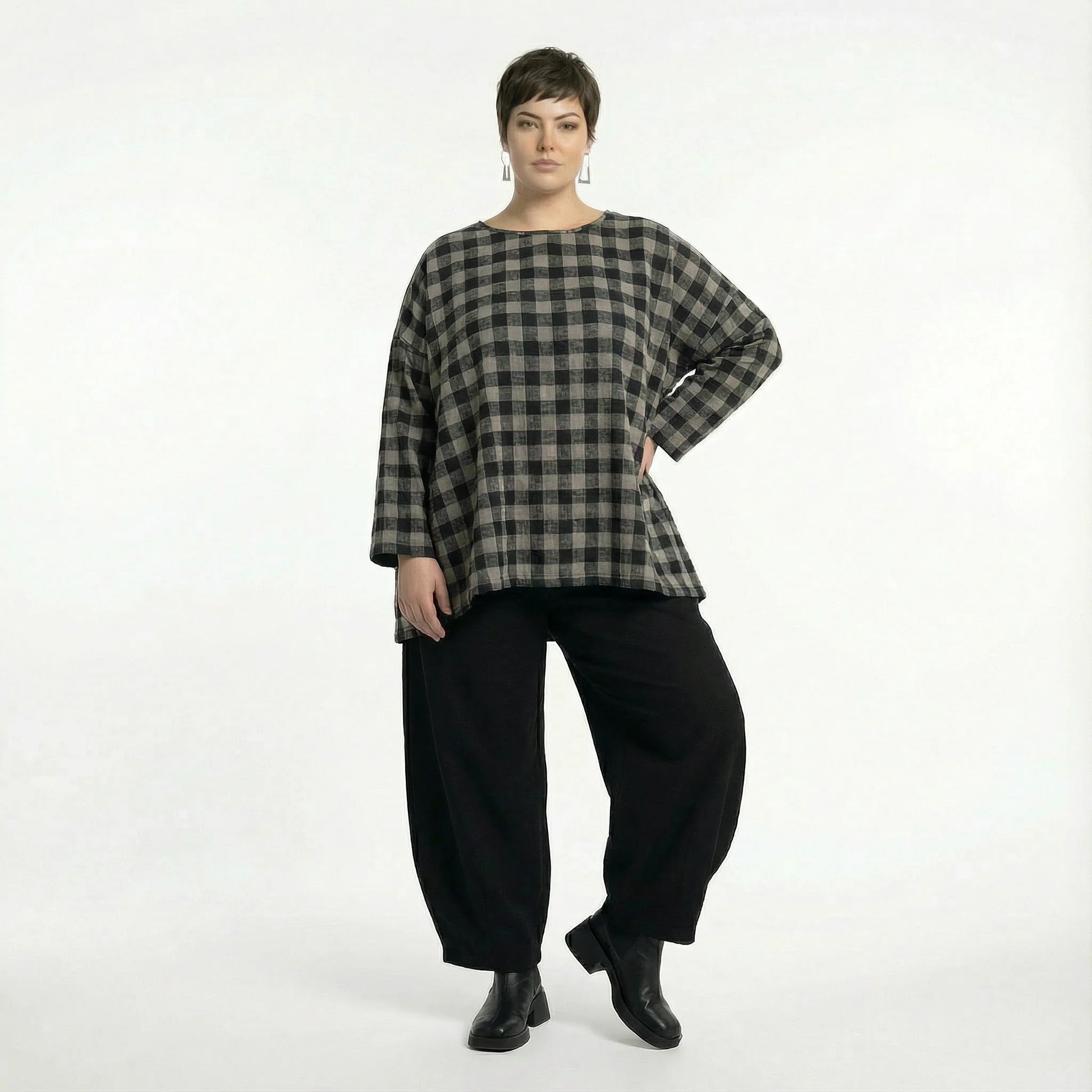  A-Form Bigshirt von AKH Fashion aus Polyester, 1562.00593, Grau/Schwarz, Kariert, Schick