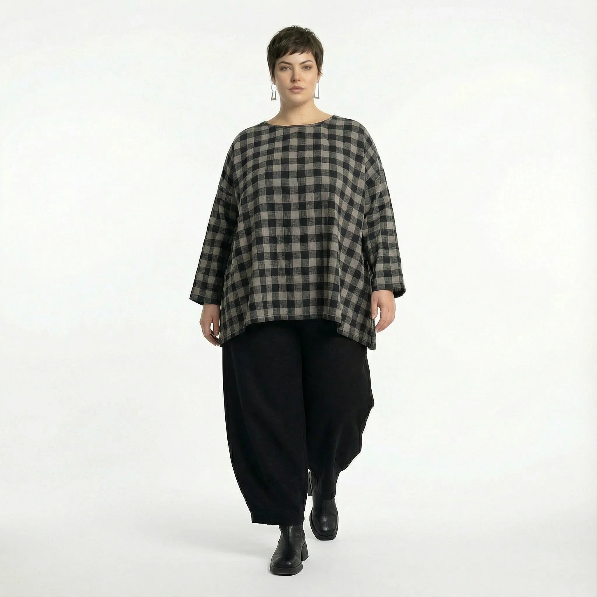  A-Form Bigshirt von AKH Fashion aus Polyester, 1562.00593, Grau/Schwarz, Kariert, Schick