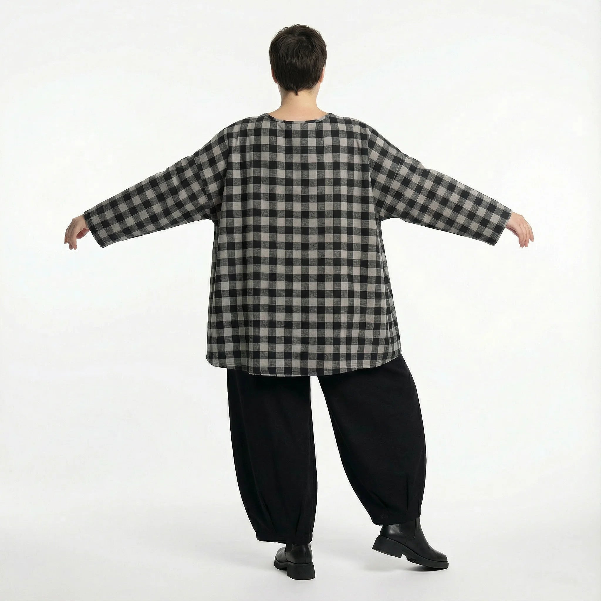  A-Form Bigshirt von AKH Fashion aus Polyester, 1562.00593, Grau/Schwarz, Kariert, Schick