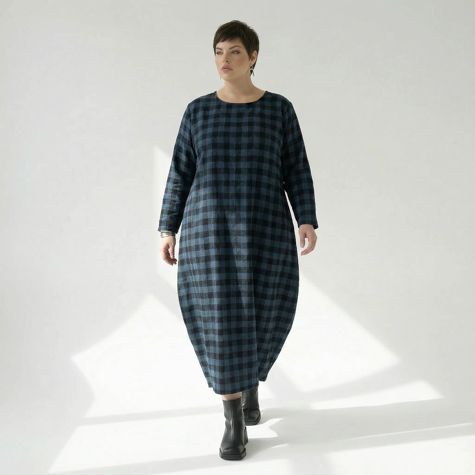  Ballonkleid von AKH Fashion aus Polyester, 1562.01926, Blau/Schwarz, Kariert, Ausgefallen