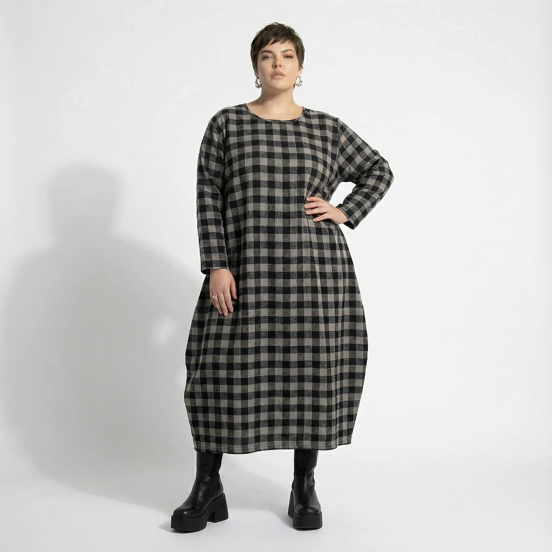  Ballonkleid von AKH Fashion aus Polyester, 1562.01926, Grau/Schwarz, Kariert, Ausgefallen