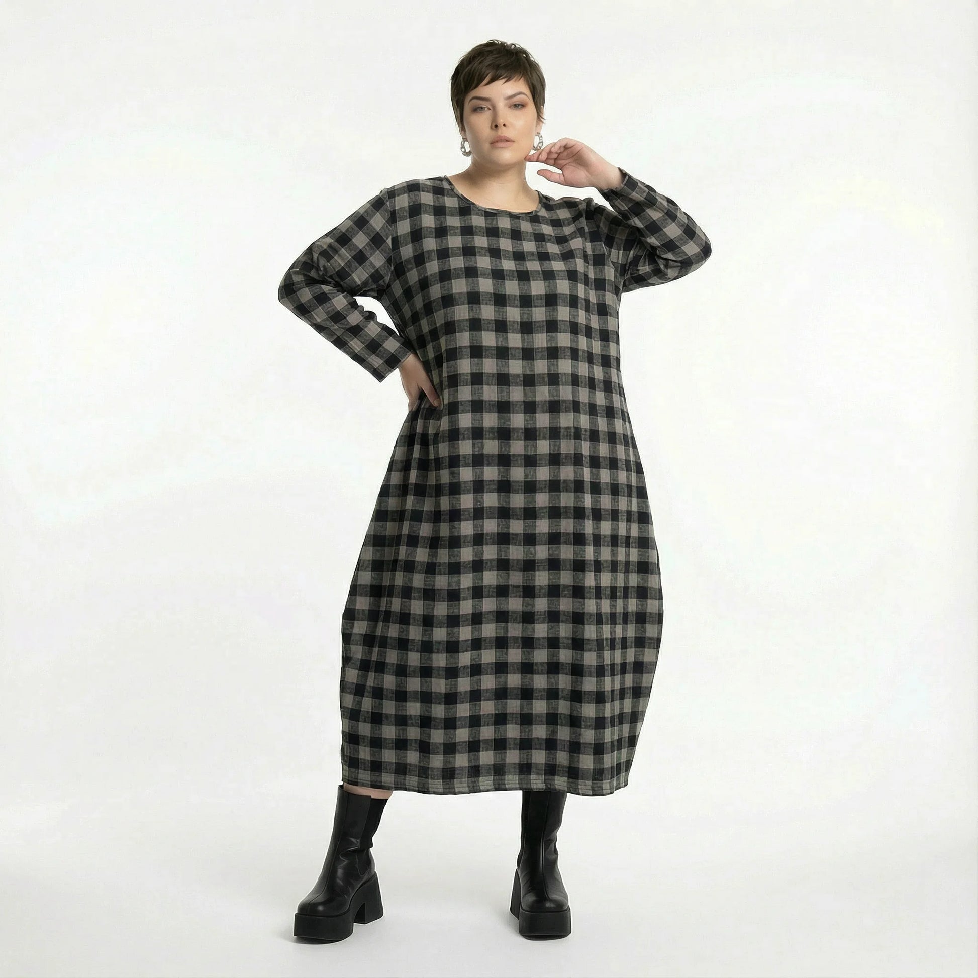  Ballonkleid von AKH Fashion aus Polyester, 1562.01926, Grau/Schwarz, Kariert, Ausgefallen