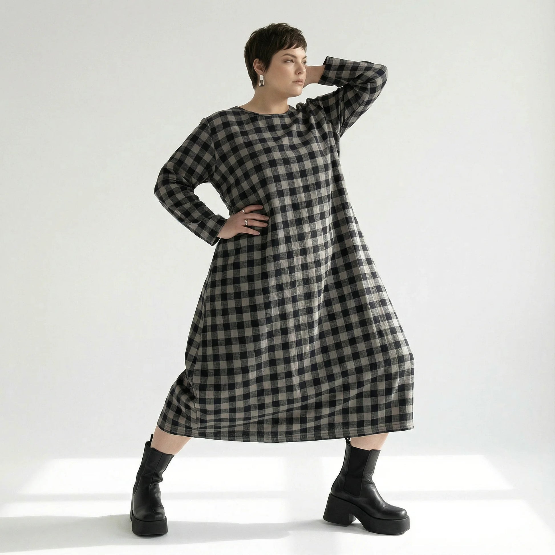  Ballonkleid von AKH Fashion aus Polyester, 1562.01926, Grau/Schwarz, Kariert, Ausgefallen