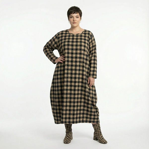  Ballonkleid von AKH Fashion aus Polyester, 1562.01926, Sand/Schwarz, Kariert, Ausgefallen