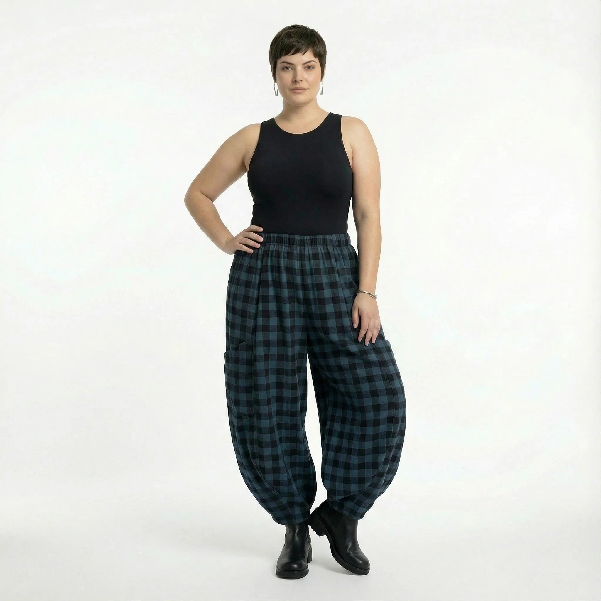  Ballonhose von AKH Fashion aus Polyester, 1562.08069, Blau/Schwarz, Kariert, Ausgefallen