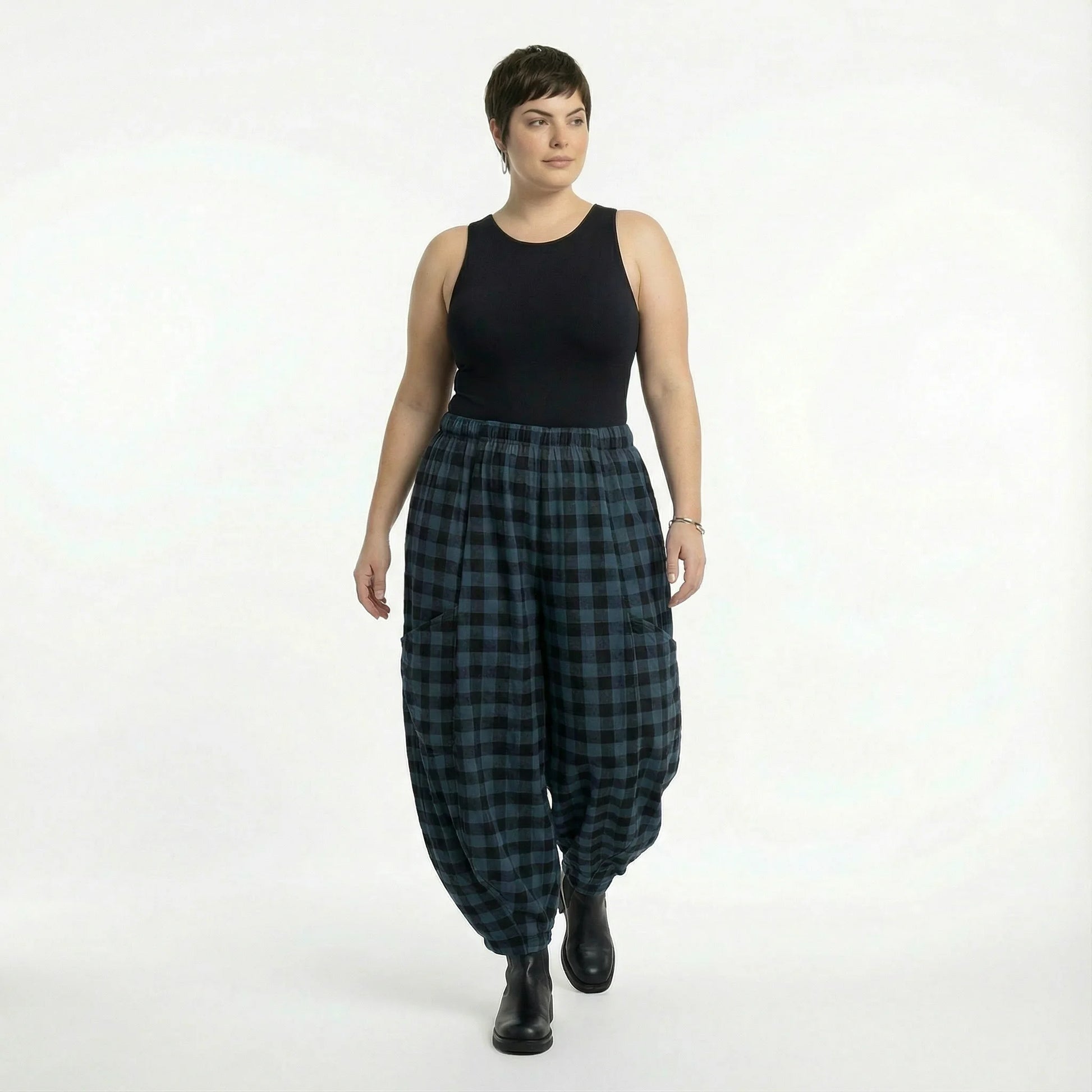  Ballonhose von AKH Fashion aus Polyester, 1562.08069, Blau/Schwarz, Kariert, Ausgefallen