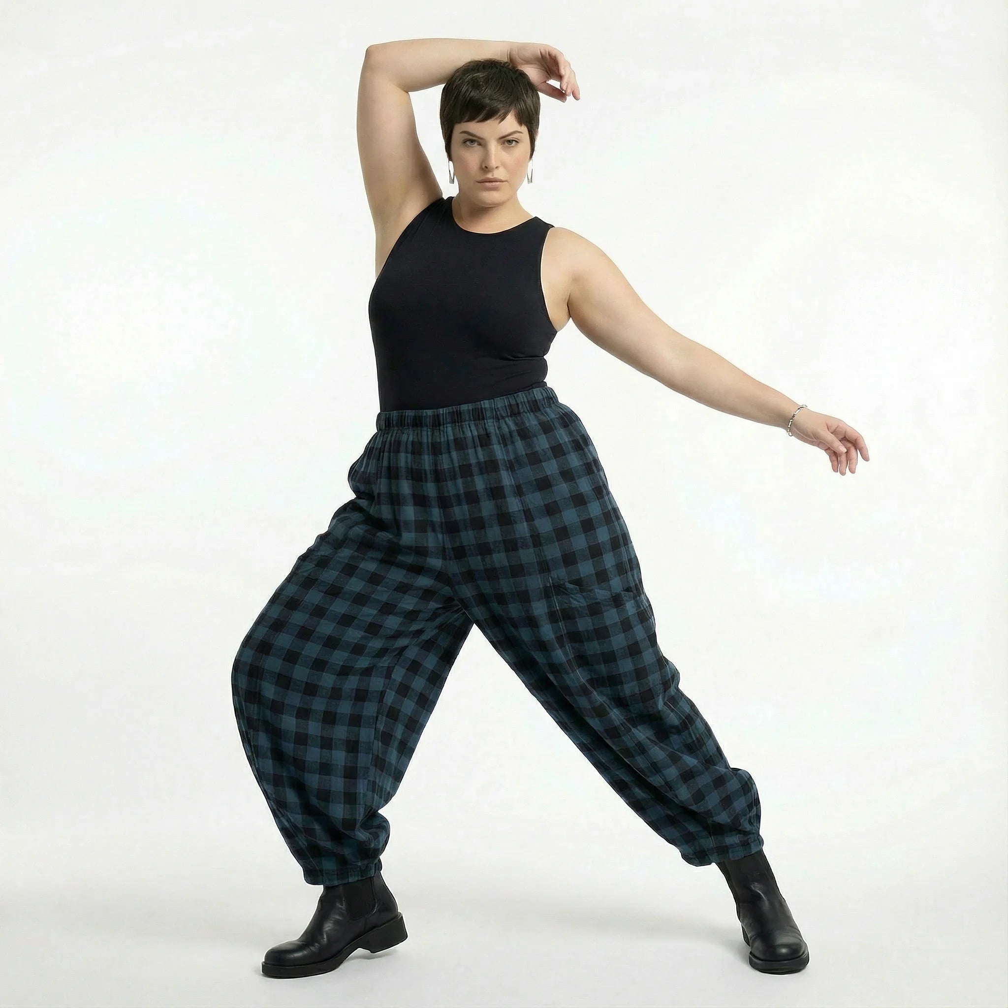  Ballonhose von AKH Fashion aus Polyester, 1562.08069, Blau/Schwarz, Kariert, Ausgefallen