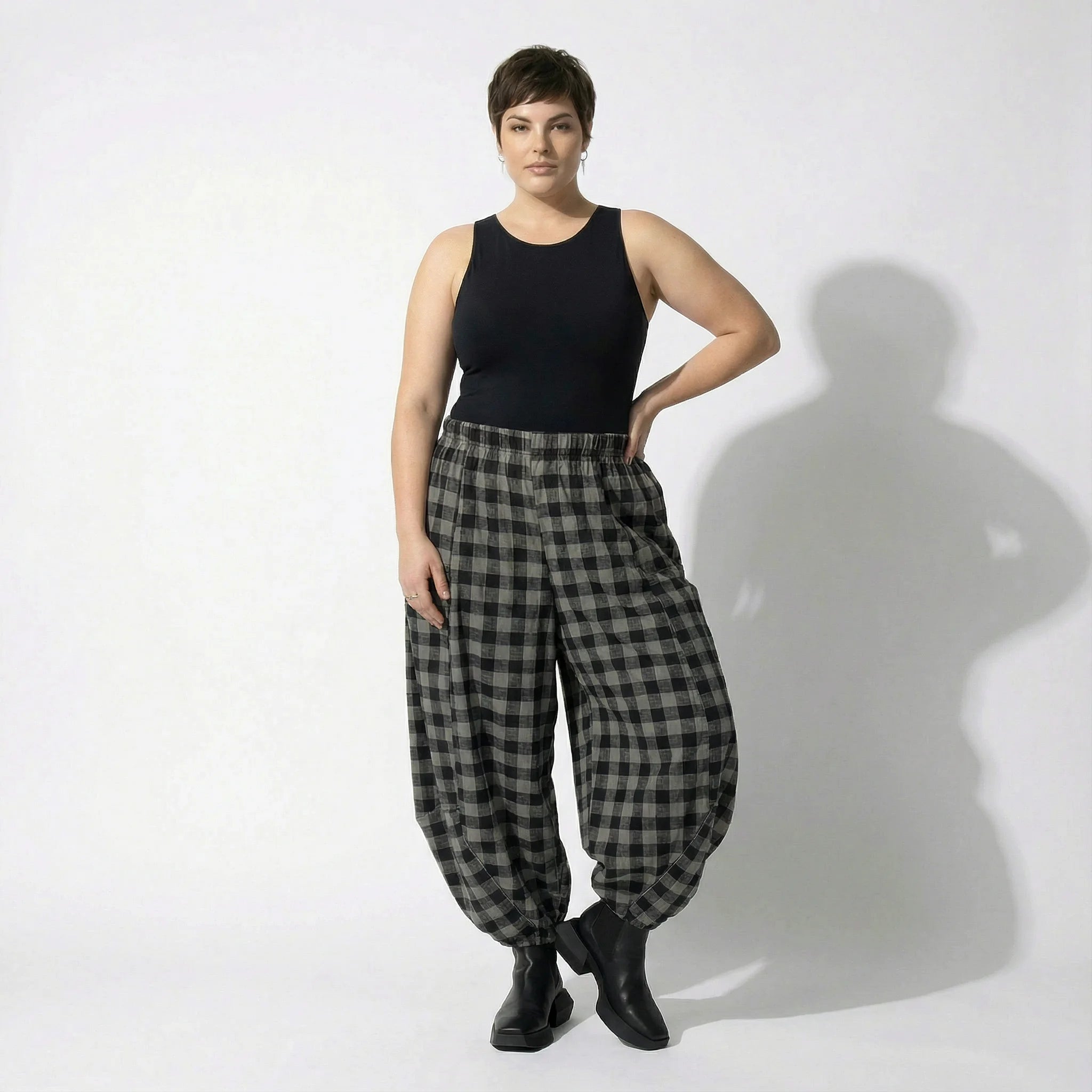 Ballonhose von AKH Fashion aus Polyester, 1562.08069, Grau/Schwarz, Kariert, Ausgefallen