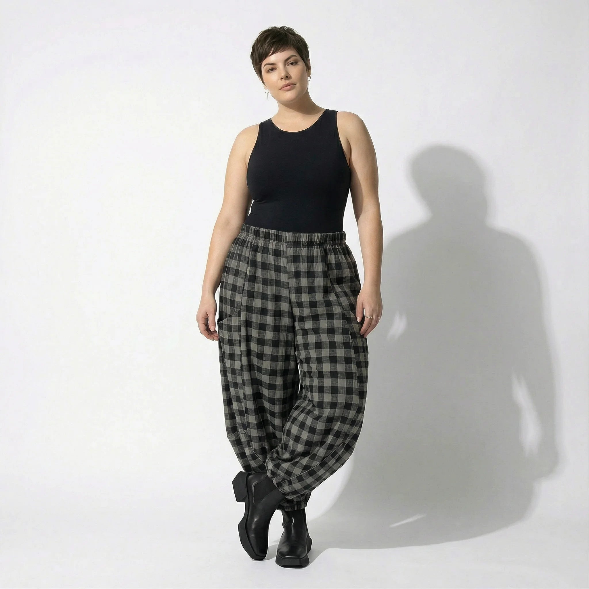 Ballonhose von AKH Fashion aus Polyester, 1562.08069, Grau/Schwarz, Kariert, Ausgefallen