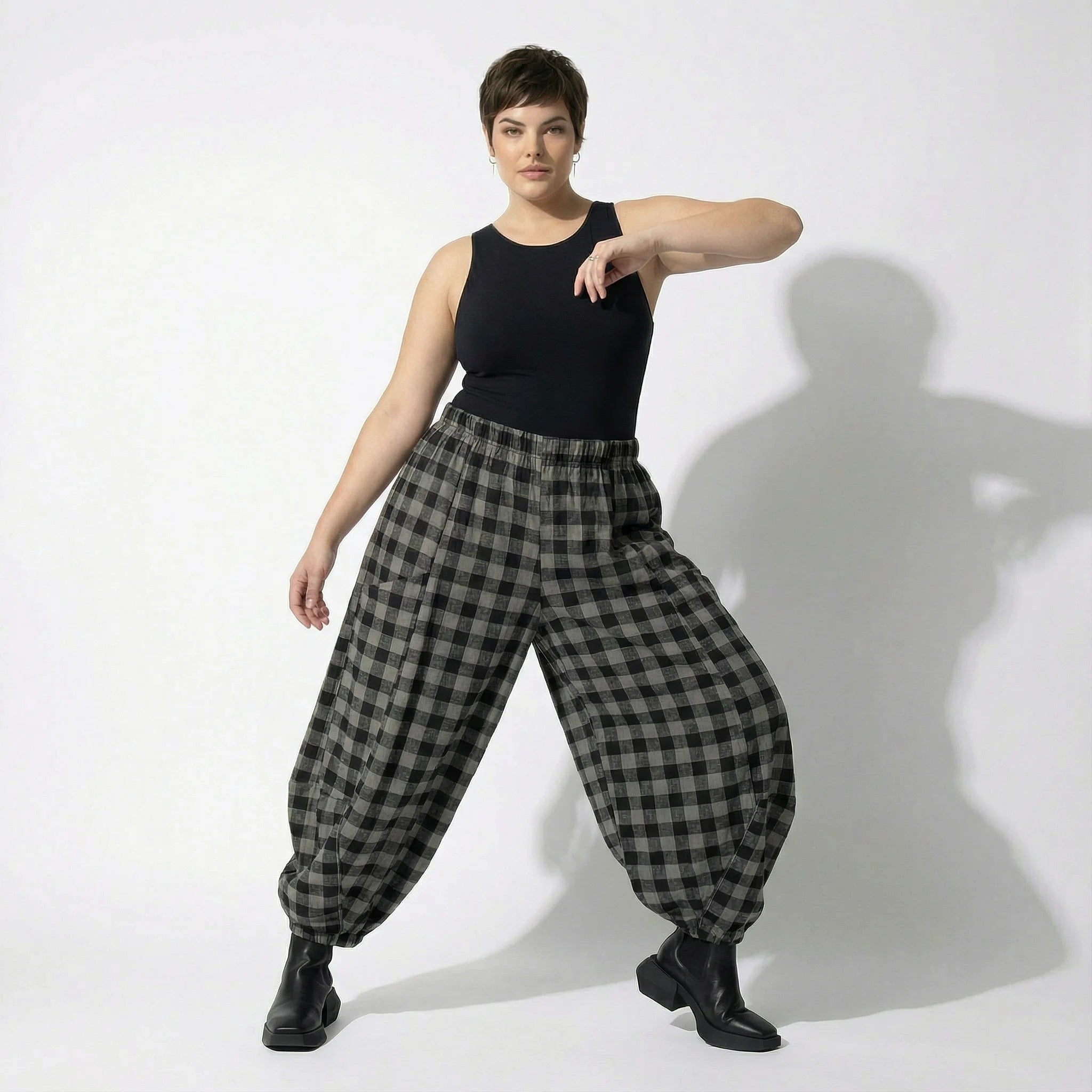Ballonhose von AKH Fashion aus Polyester, 1562.08069, Grau/Schwarz, Kariert, Ausgefallen