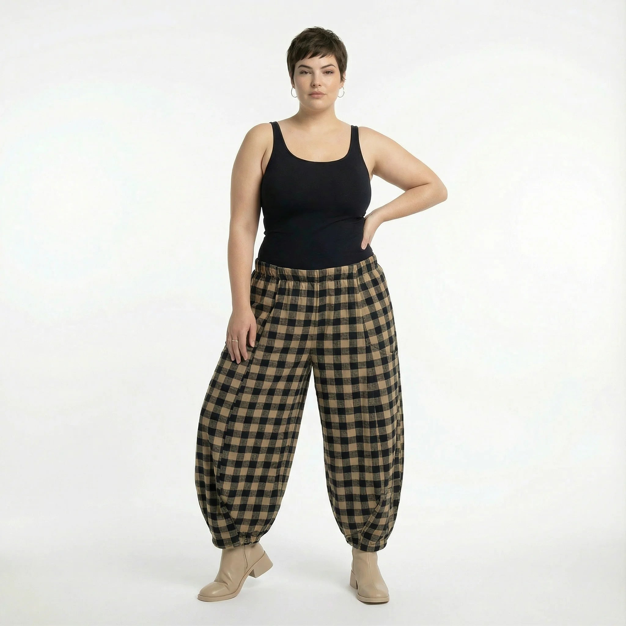  Ballonhose von AKH Fashion aus Polyester, 1562.08069, Sand/Schwarz, Kariert, Ausgefallen