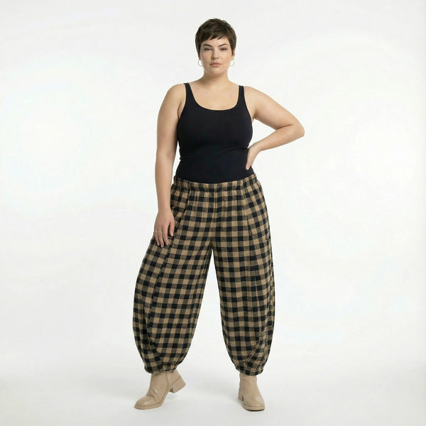  Ballonhose von AKH Fashion aus Polyester, 1562.08069, Sand/Schwarz, Kariert, Ausgefallen